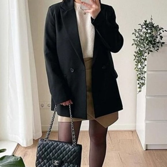 Double Breasted Lapel Neck Blazer black - Picture 3 of 16